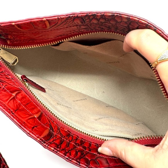 Brahmin Hillary Croc-Embossed Red Leather Crossbody Bag - Picture 7 of 12